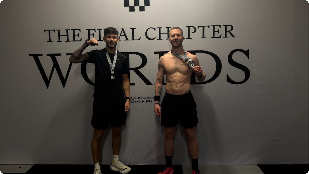 Trainer Ben Hopkins and Blake Beckman at the Hyrox World Championships in Stockholm